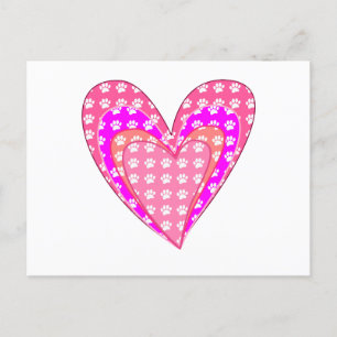Dog Paw Prints And Pink Hearts Postcard