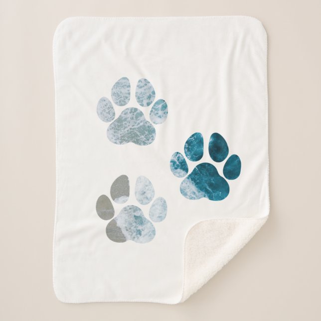 Dog Paw Prints - Beach Waves and Sand Sherpa Blanket (Front)