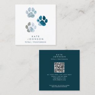 Dog Paw Prints Beach Waves QR Code Social Media Square Business Card
