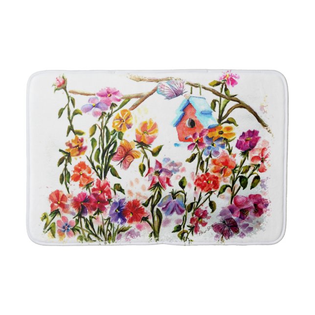 DOG PAW PRINTS BIRD HOUSE BATH MAT (Front)