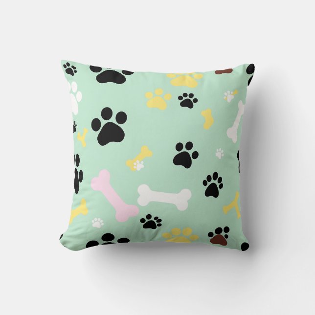 Dog Paw Prints Bones Pattern Cushion (Front)
