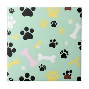 Dog Paw Prints Bones Pattern Tile