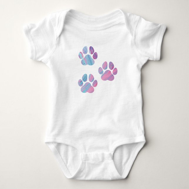 Dog Paw Prints - Colourful Paint Swirls Baby Bodysuit (Front)