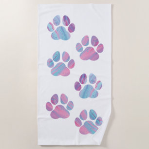 Dog Paw Prints - Colourful Paint Swirls Beach Towel