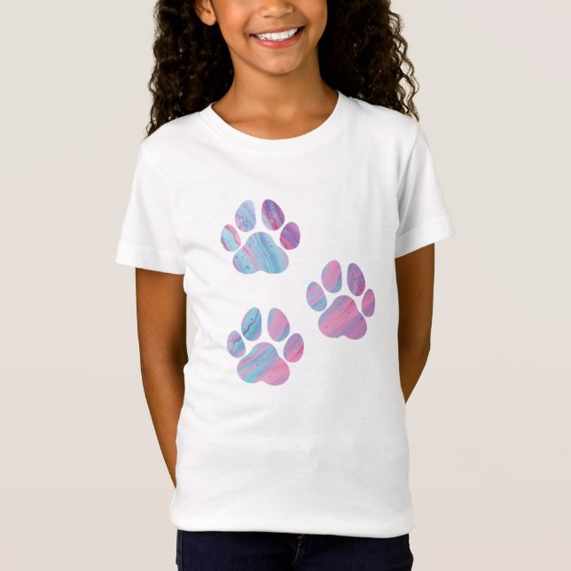 Dog Paw Prints - Colourful Paint Swirls T-Shirt (Front)