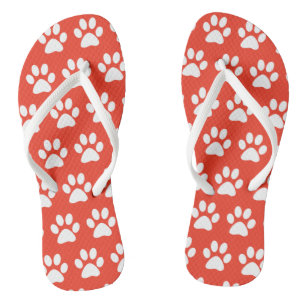 Dog Paw Prints Cute Fun Animal Pattern Red White Jandals
