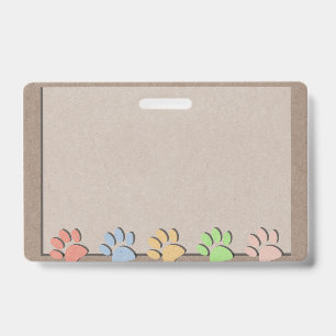 Dog Paw Prints Faux Kraft Paper Texture  Magnet ID Badge
