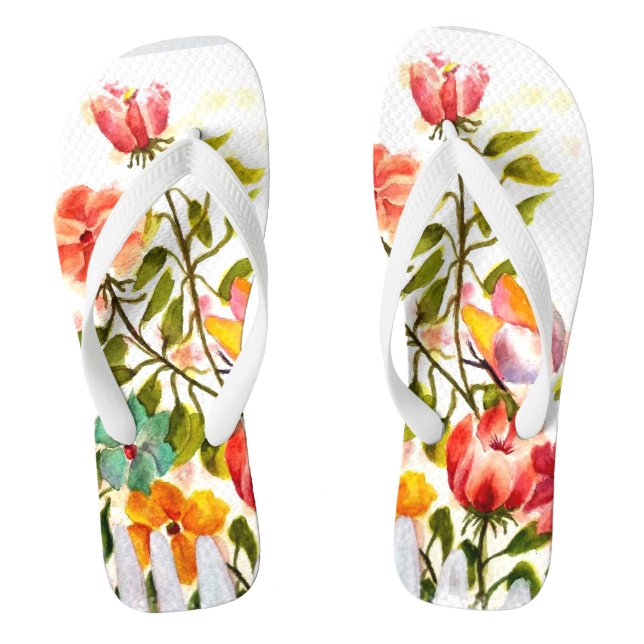 DOG PAW PRINTS FLOWER GARDEN FENCE JANDALS (Footbed)