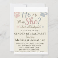 Dog Paw Prints Gender Reveal Invitation