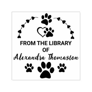 Dog Paw Prints Hearts Library Book Name Self-inking Stamp