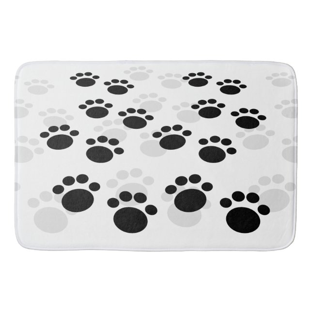 Dog Paw Prints In Black and Grey Pattern Bath Mat (Front)