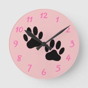 Dog Paw Prints On Baby Pink Round Clock