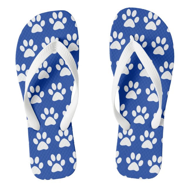 Dog Paw Prints On Royal Blue Jandals (Footbed)