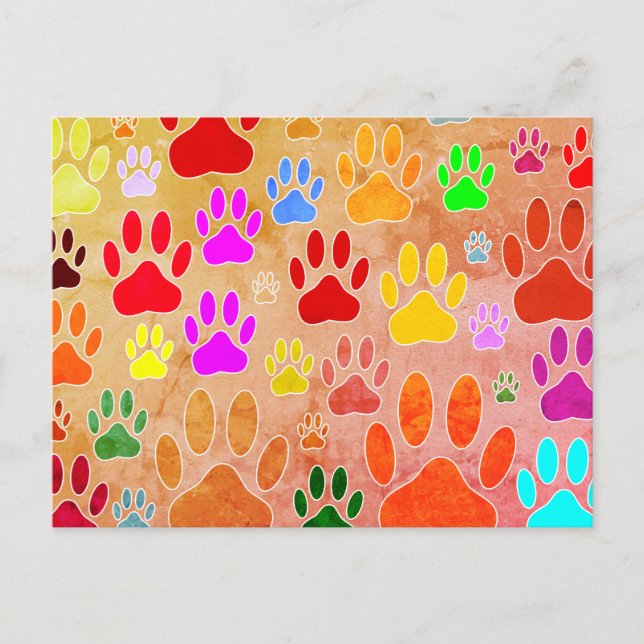 Dog Paw Prints On Vintage Background Postcard (Front)