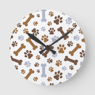 Dog Paw Prints Pattern Round Clock