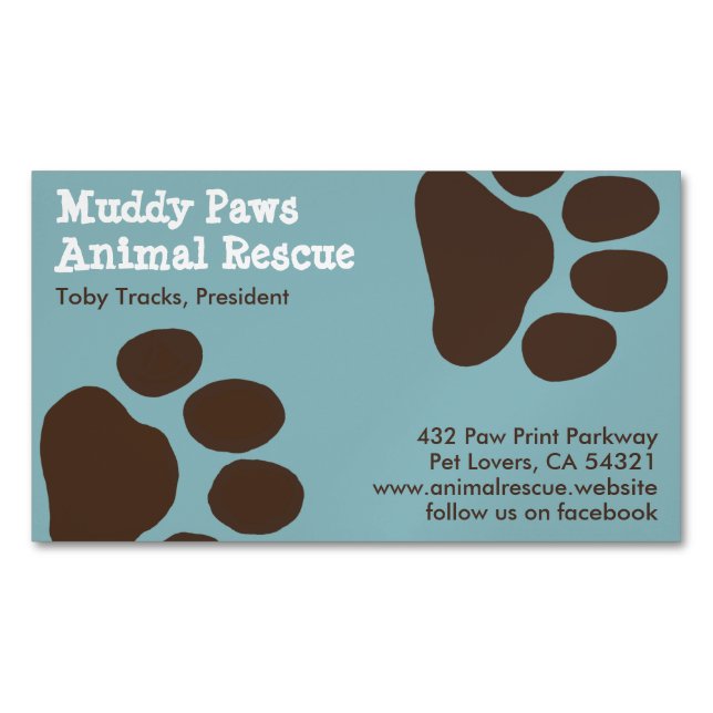 Dog Paw Prints - Pet Services Magnetic Business Card (Front)