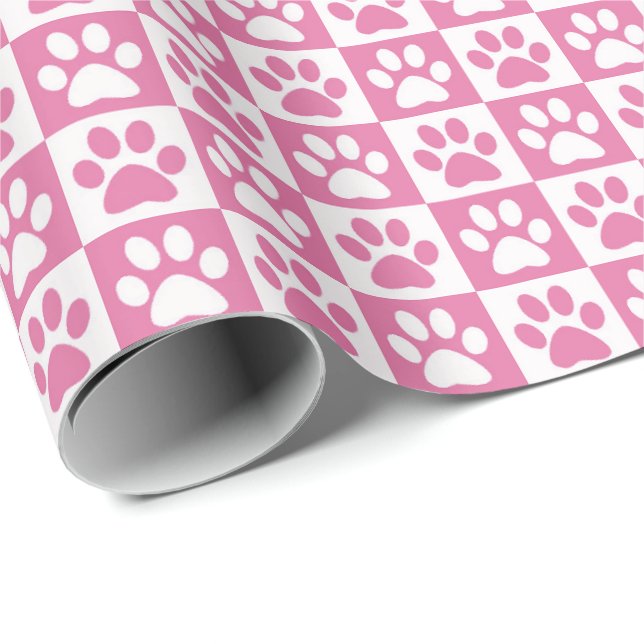 Dog Paw Prints pink and white Wrapping Paper (Roll Corner)