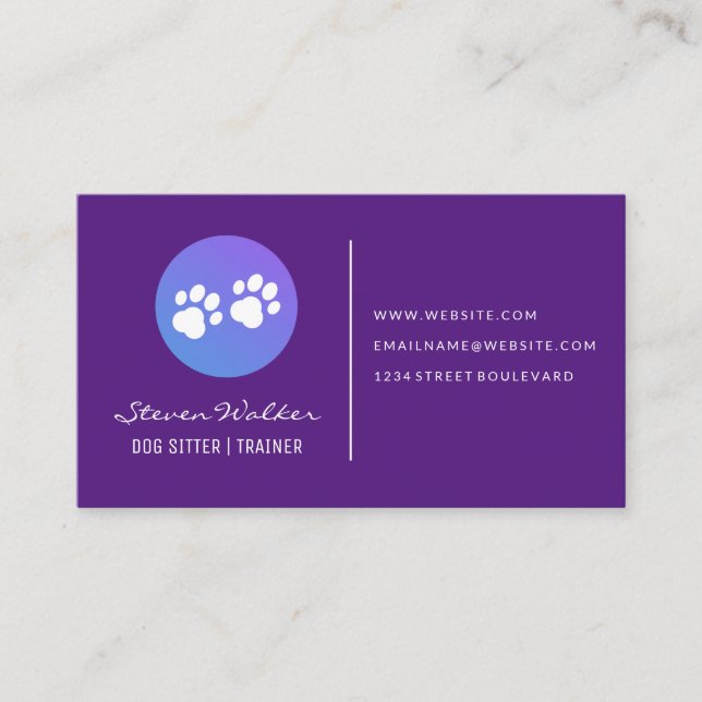 Dog Paw Prints | Purple Business Card (Front)