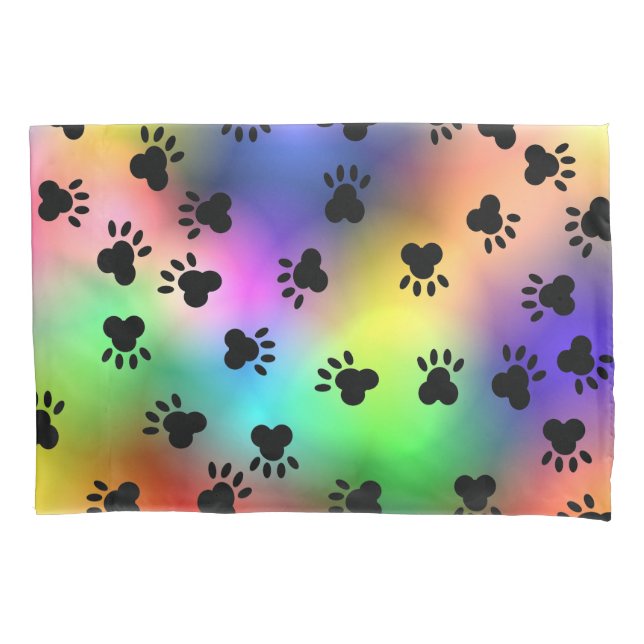 Dog Paw Prints Rainbow Pillow Case (Front)