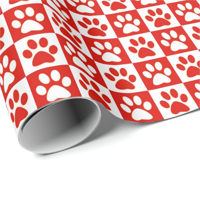 Dog Paw Prints red and white Wrapping Paper (Roll Corner)