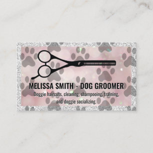 Dog Paw Prints Scissors Logo Business Card
