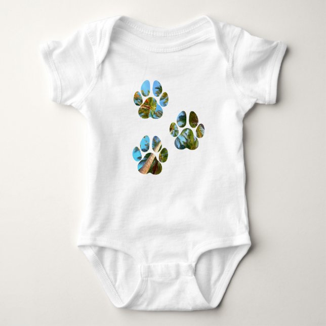Dog Paw Prints - Tropical Palm Trees Baby Bodysuit (Front)