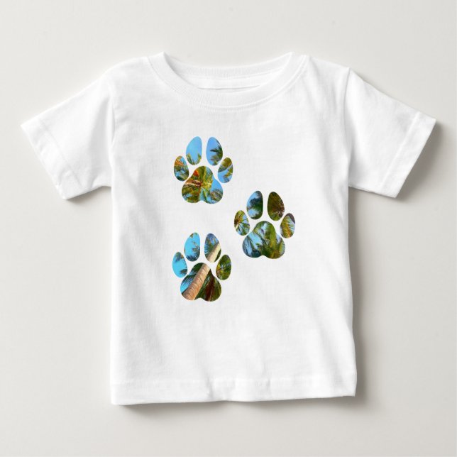 Dog Paw Prints - Tropical Palm Trees Baby T-Shirt (Front)