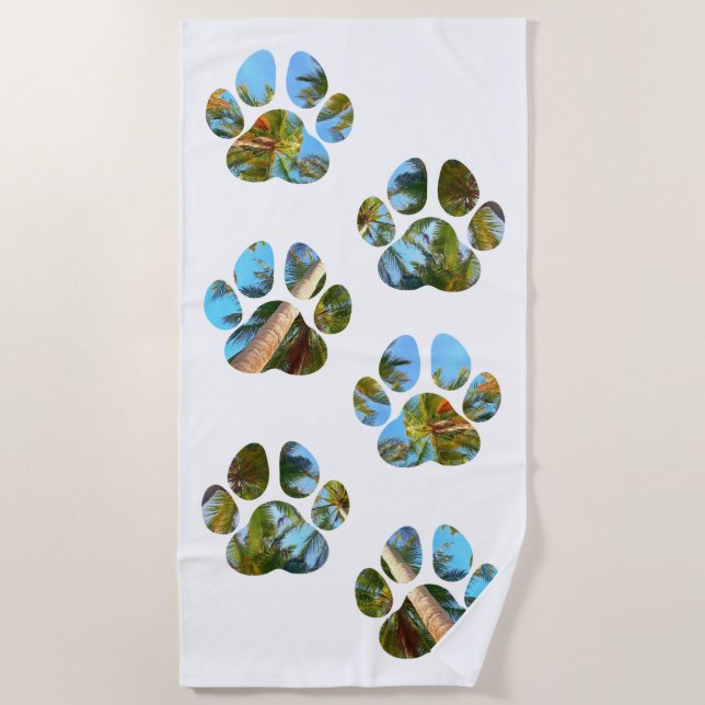 Dog Paw Prints - Tropical Palm Trees Beach Towel (Front)
