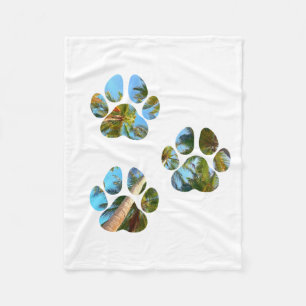 Dog Paw Prints - Tropical Palm Trees Fleece Blanket