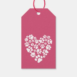 Dog Paw Prints Valentine Heart Gift Tags