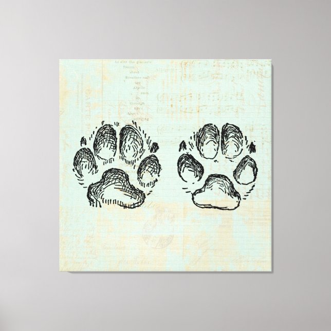 Dog Paw Prints Vintage Art Mint Green Colour (Front)