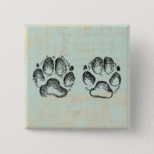 Dog Paw Prints Vintage Art Mint Green Colour 15 Cm Square Badge