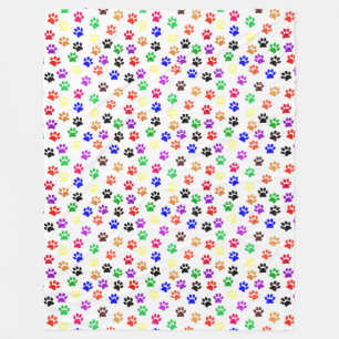 Dog Paw Prints With Basic Colours Cute Fleece Blanket