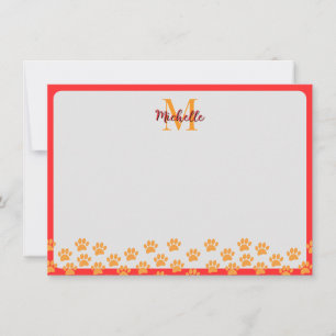 Dog Paw Prints With Custom Monogram  Card