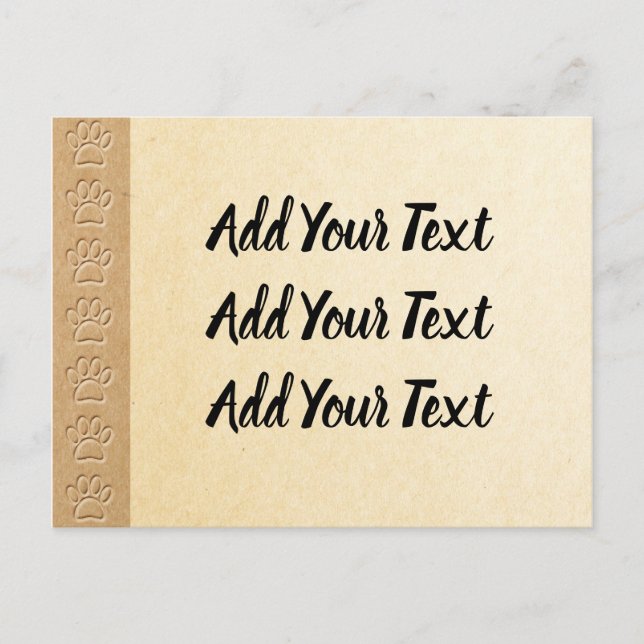 Dog Paw Prints With Faux Embossed Paper Texture Postcard (Front)