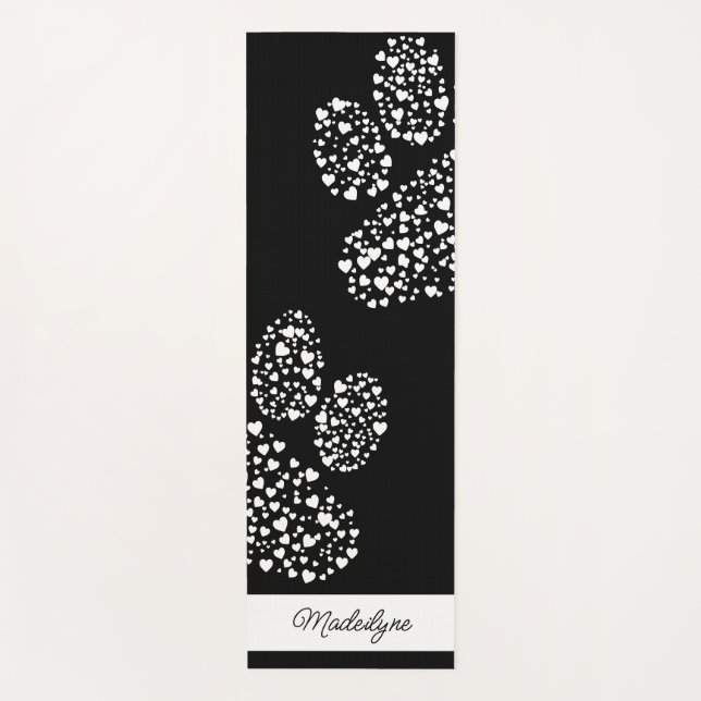 Dog paw prints with hearts Personalised Black Yoga Mat (Front)