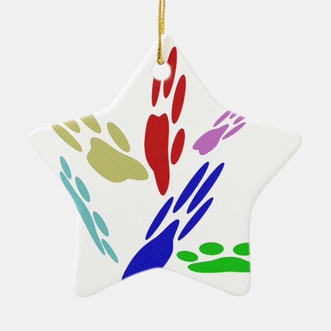 Dog Paw Prints With Polka Dots Ceramic Tree Decoration (Front)