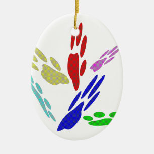 Dog Paw Prints With Polka Dots Ceramic Tree Decoration