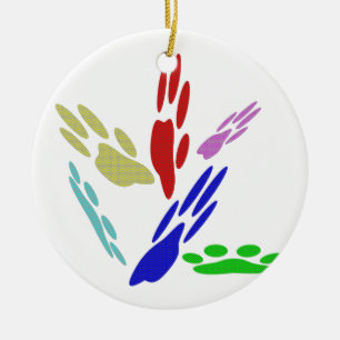 Dog Paw Prints With Polka Dots Ceramic Tree Decoration