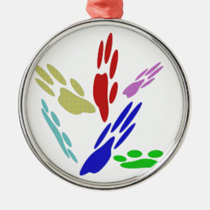 Dog Paw Prints With Polka Dots Metal Tree Decoration