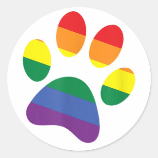 Dog Paw Rainbow Paw LGBT Gay Pride Lesbian Support Classic Round Sticker