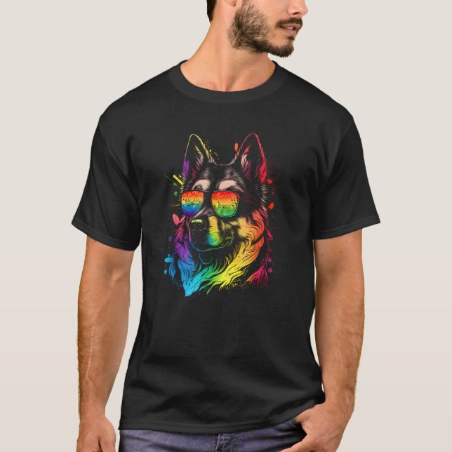 Dog Paw Rainbow Paw LGBT Gay Pride Lesbian Support T-Shirt (Front)