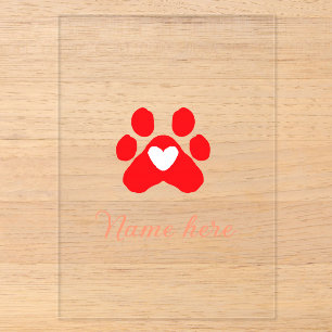 Dog paw red heart pet add name text animal paw acrylic invitations