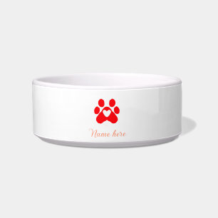 Dog paw red heart pet add name text animal paw bowl