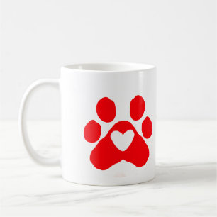 Dog paw red heart pet add name text animal paw coffee mug
