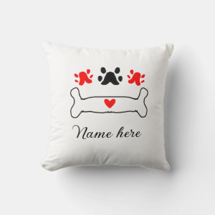 Dog paw red heart pet add name text animal paw  cushion