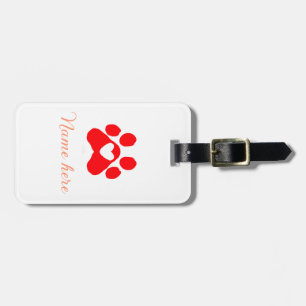 Dog paw red heart pet add name text animal paw luggage tag