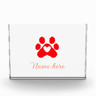 Dog paw red heart pet add name text animal paw photo block