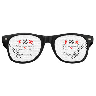 Dog paw red heart pet add name text animal paw  retro sunglasses