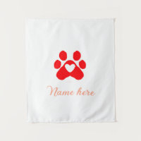 Dog paw red heart pet add name text animal paw 